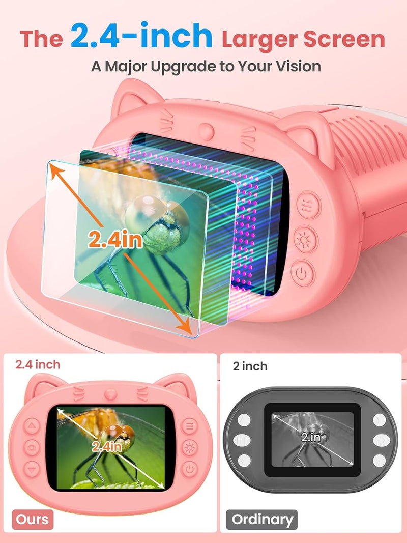 Vorth Microscope for Kids, 2.4 Inch Digital Microscope with 1000X Magnification, Handheld Camera Mini Pocket Magnifying Glass, Educational Christmas Birthday Gifts Toys for Ages 3+, Pink - Image 3